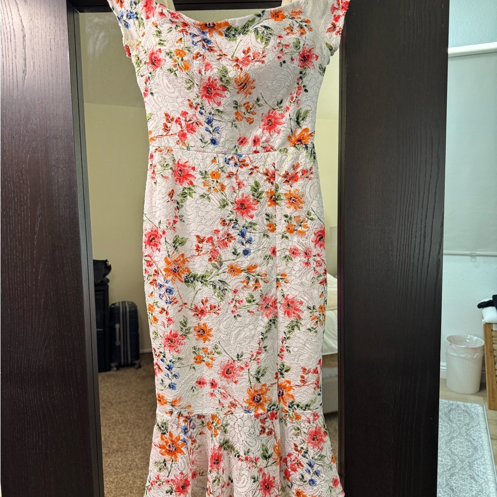 Guess Floral Lace Midi Dress - Multicolor on White